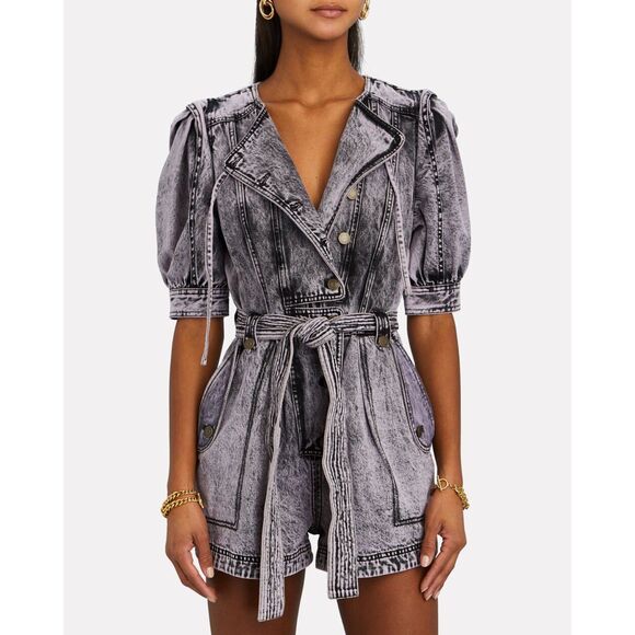 Ulla Johnson Carmine Denim Puff Sleeve Playsuit Lilac Size 6